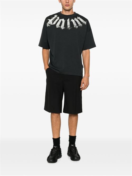 T-shirt Palm Angels da uomo nera con maxi logo bianco curvo sul davanti PALM ANGELS | PAMAA003JR0011003